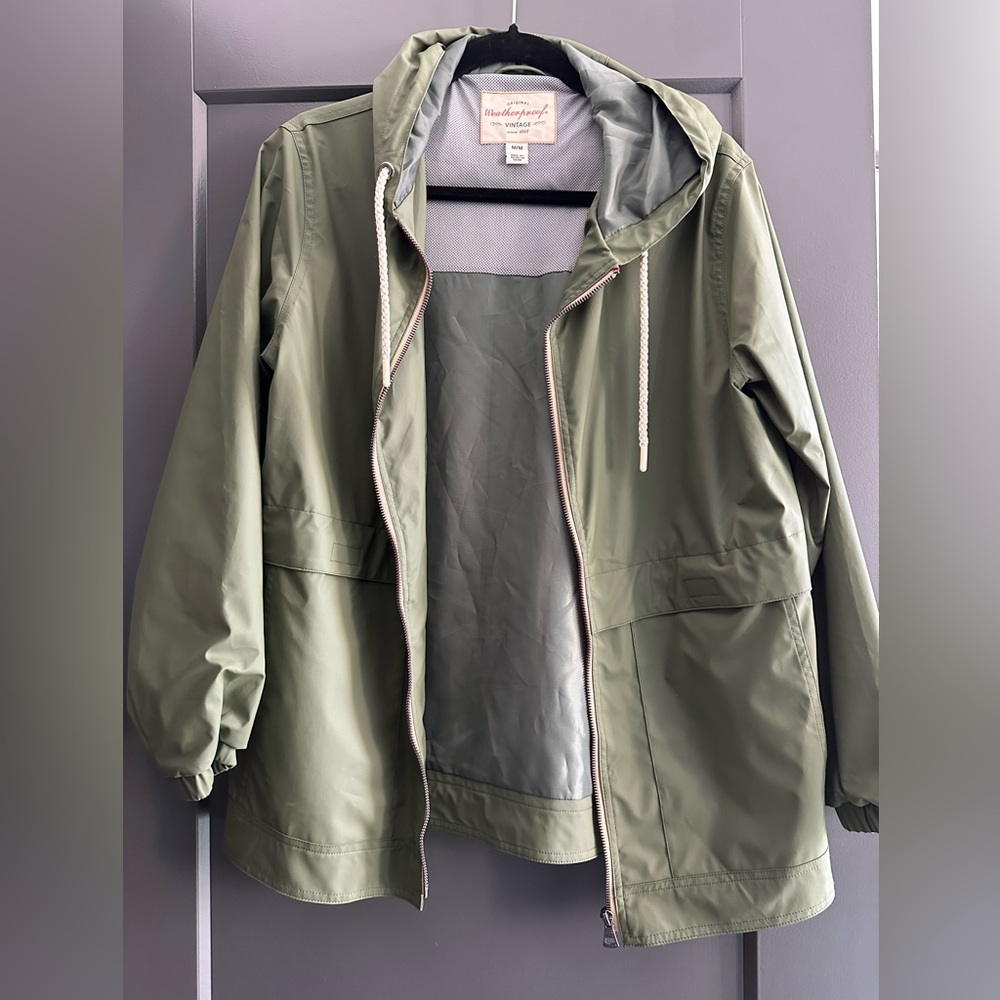 Costco olive green hooded weatherproof jacket
